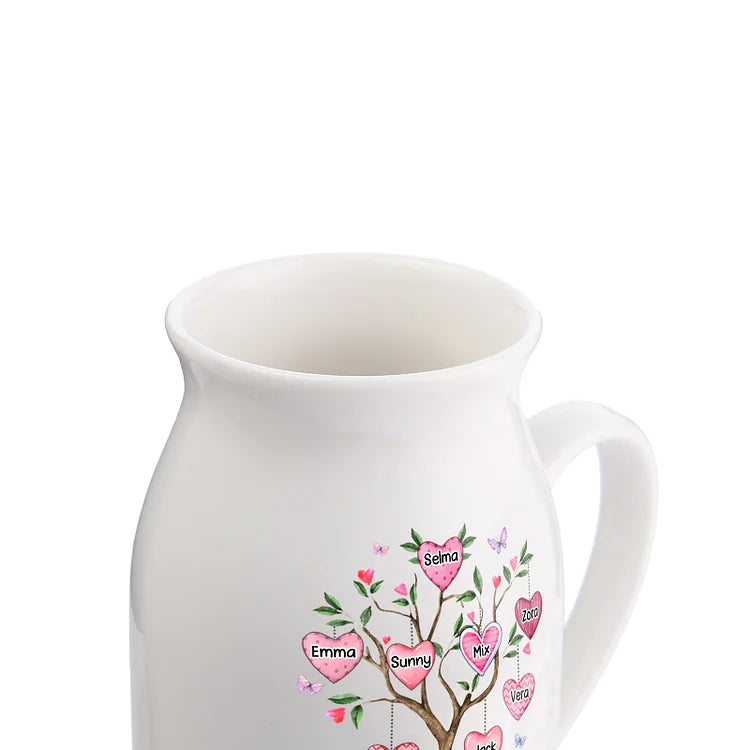 Vase à Fleurs Arbre 2-8 Prénoms Personnalisés avec Texte et Année