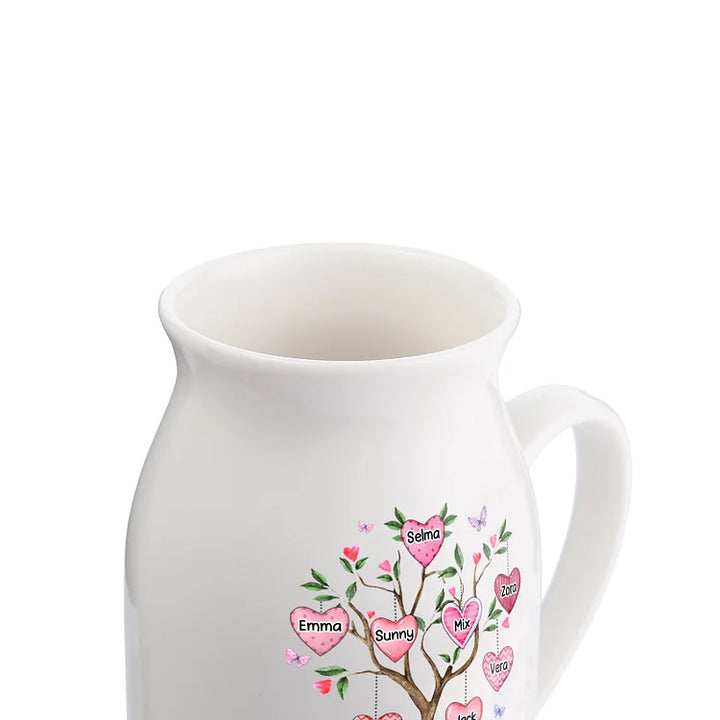 Vase à Fleurs Arbre 2-8 Prénoms Personnalisés avec Texte et Année