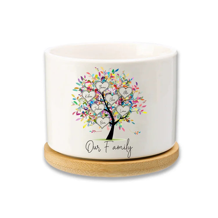 Vase/Pot de Fleurs Arbre 7 Prénoms Personnalisés avec Texte Décoration de la Maison