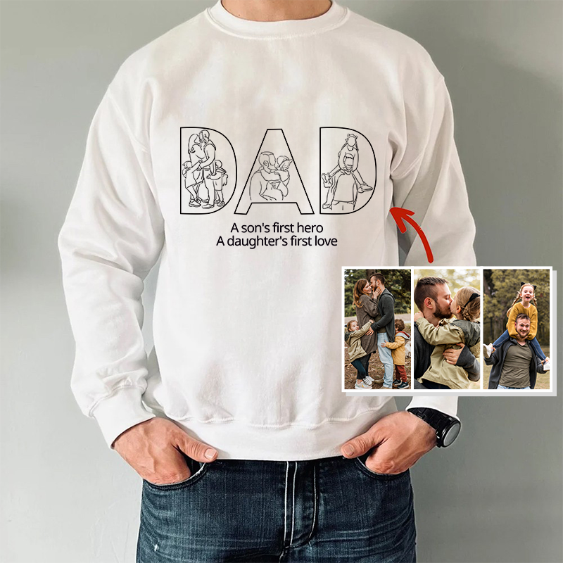 Sweat-shirt personnalisé avec broderie de silhouette photo pour papa – Cadeau personnalisé pour papa