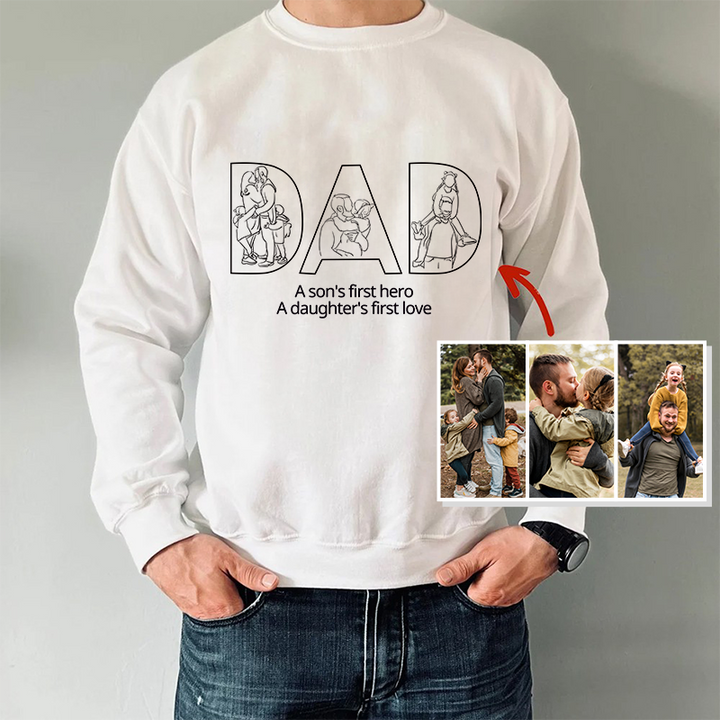 Sweat-shirt personnalisé avec broderie de silhouette photo pour papa – Cadeau personnalisé pour papa