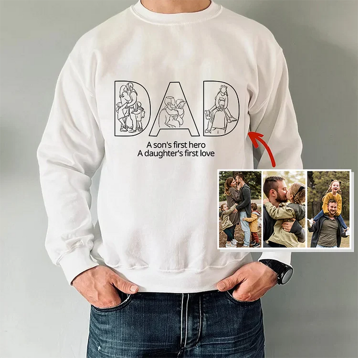 Sweat-shirt « PAPA » brodé d'un contour photo personnalisé — Cadeau pour la fête des pères