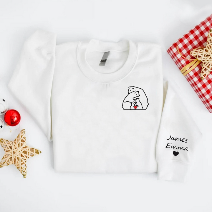 Sweats brodés avec les prénoms des enfants pour la famille Ours
