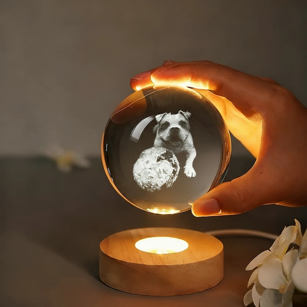 Boule de cristal personnalisée style croquis photo d'animal de compagnie, ambiance de Noël