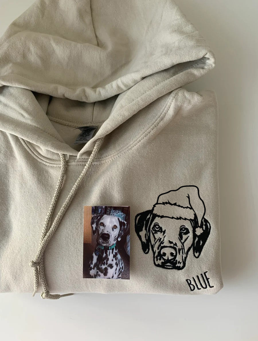Sweat à capuche personnalisé avec portrait d'animal de compagnie brodé, sweat-shirt, portrait d'animal personnalisé pour Noël ou commémoration