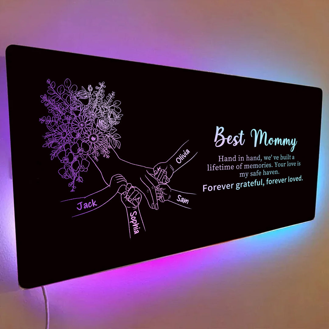 Miroir lumineux personnalisé avec empreintes de mains d'enfants — Cadeau pour la fête des Mères
