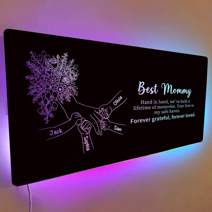 Miroir lumineux personnalisé avec empreintes de mains d'enfants — Cadeau pour la fête des Mères