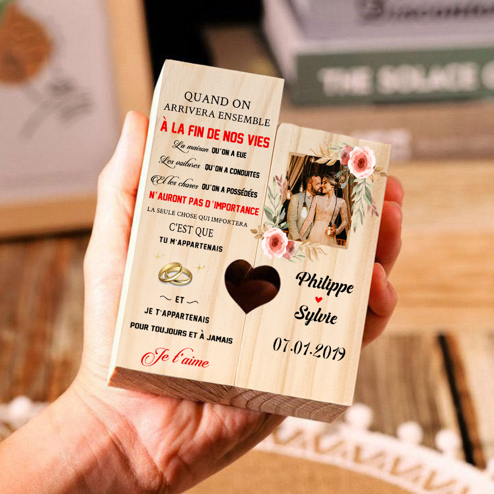 Bougeoir en Bois 2 Prénoms Personnalisé avec date et photo sans bougie