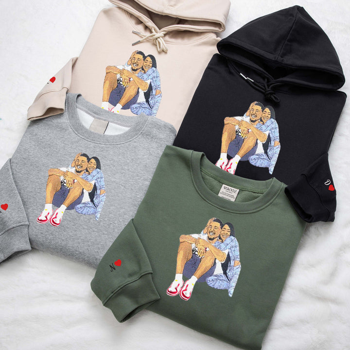 Sweat-shirt brodé personnalisé en couleur- Cadeaux pour les Couples