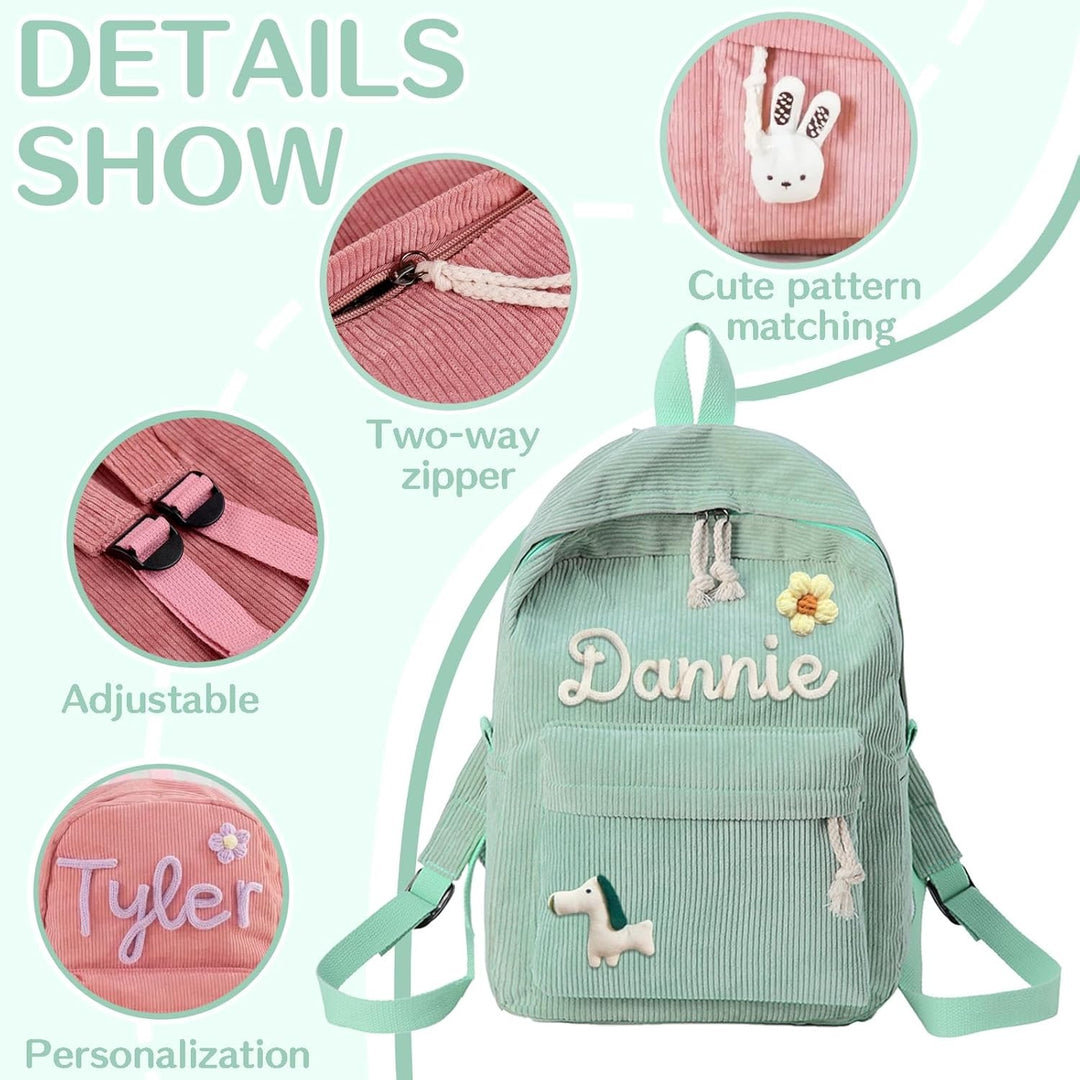 Sac à dos personnalisé pour enfant – Sac à dos en velours côtelé avec nom personnalisé pour l'école, la danse et les cadeaux