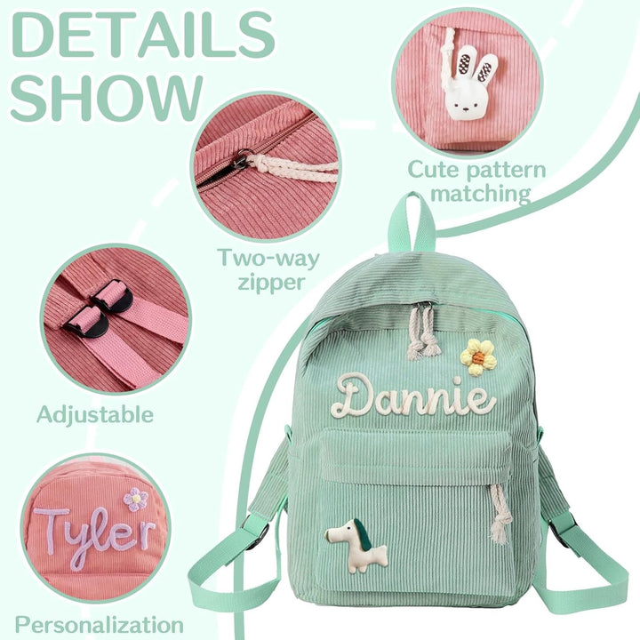 Sac à dos personnalisé pour enfant – Sac à dos en velours côtelé avec nom personnalisé pour l'école, la danse et les cadeaux