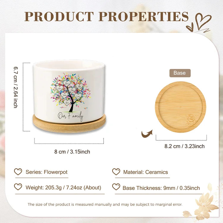 Vase/Pot de Fleurs Arbre 7 Prénoms Personnalisés avec Texte Décoration de la Maison