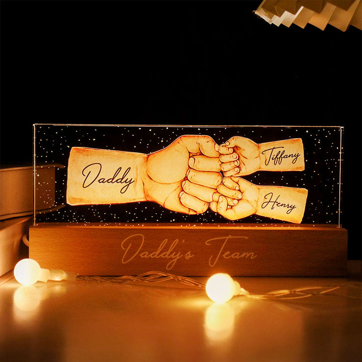 Veilleuse LED en acrylique personnalisée Daddy's Team Fist Bump