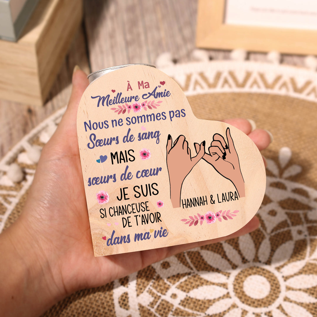 À Ma Meilleure Amie - Bougeoir en Bois sans bougie 2 Prénoms Personnalisé