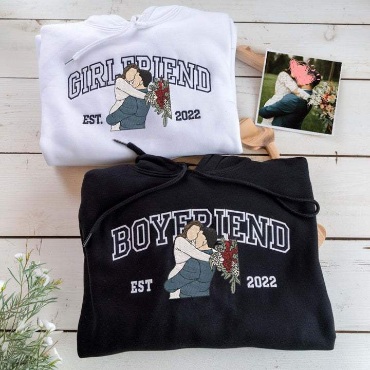 Sweatshirts assortis pour couples  avec photo brodée personnalisée