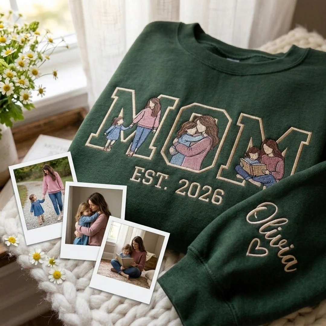 Sweat-shirt/sweat à capuche brodé avec photo personnalisée, cadeau pour maman/famille