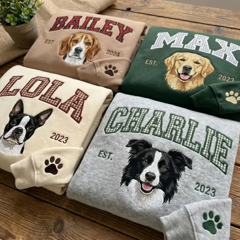 T-shirt ou sweat-shirt personnalisé avec portrait d'animal et broderie en appliqué floral