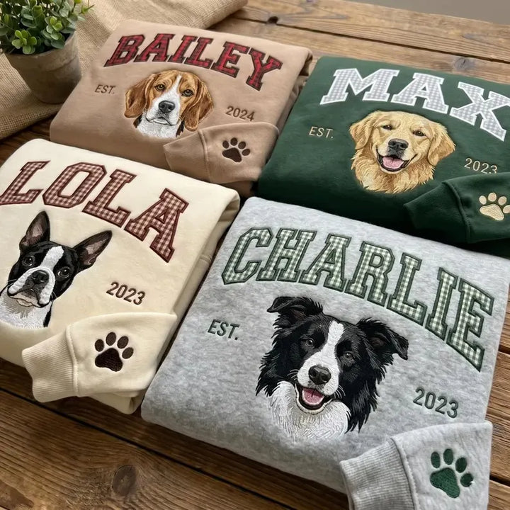 T-shirt ou sweat-shirt personnalisé avec portrait d'animal et broderie en appliqué floral