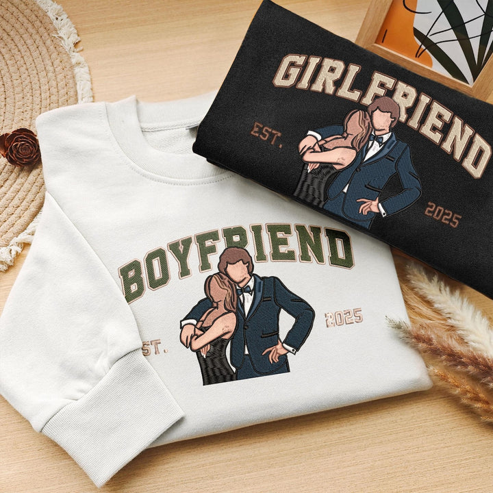 Sweatshirts assortis pour couples  avec photo brodée personnalisée