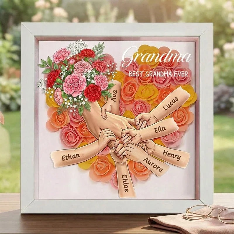 Cadre-souvenir personnalisé pour maman : Œillet et mains entrelacées