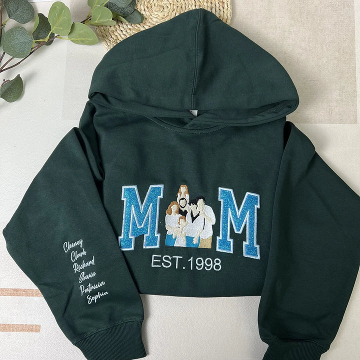 Sweat-shirt personnalisé à paillettes avec photo de famille brodée