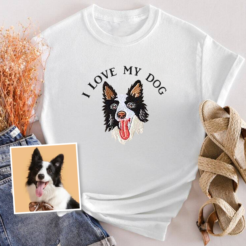 J'aime mon chien personnalisé portrait d'animal à capuche brodé