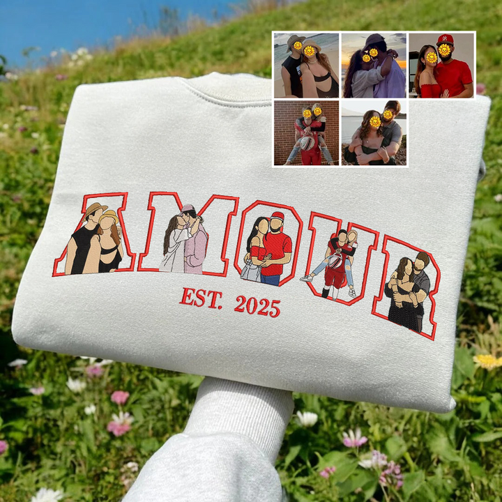 Sweat-shirt AMOUR portrait brodé Cadeau couple