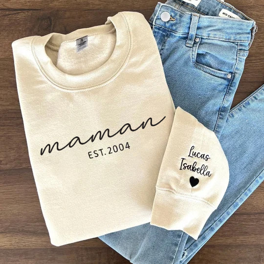 MAMAN Sweatshirt Brodé - Cadeau Parfait pour la Fête des Mères