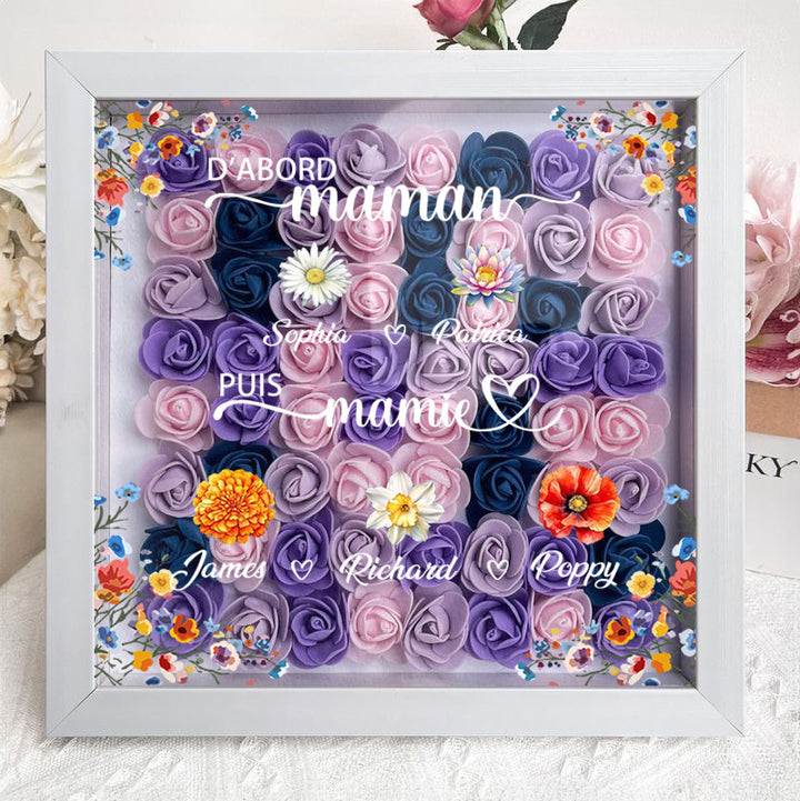 Boîte d'ombre à fleurs personnalisée première maman maintenant grand-mère