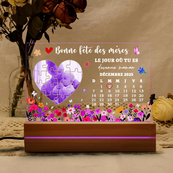 LE JOUR OÙ TU ES devenue maman-Boîte lumineuse personnalisée pour maman