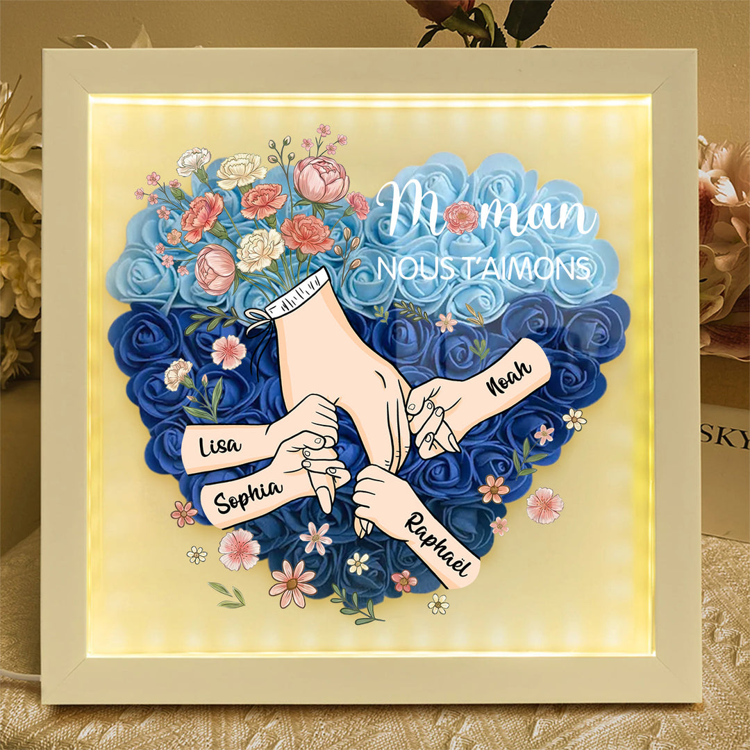 Boîte à fleurs cœur personnalisée avec les prénoms des enfants pour maman