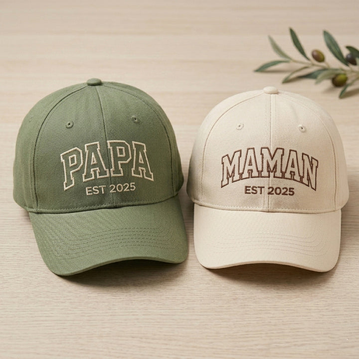 Chapeau brodé personnalisé pour maman et papa