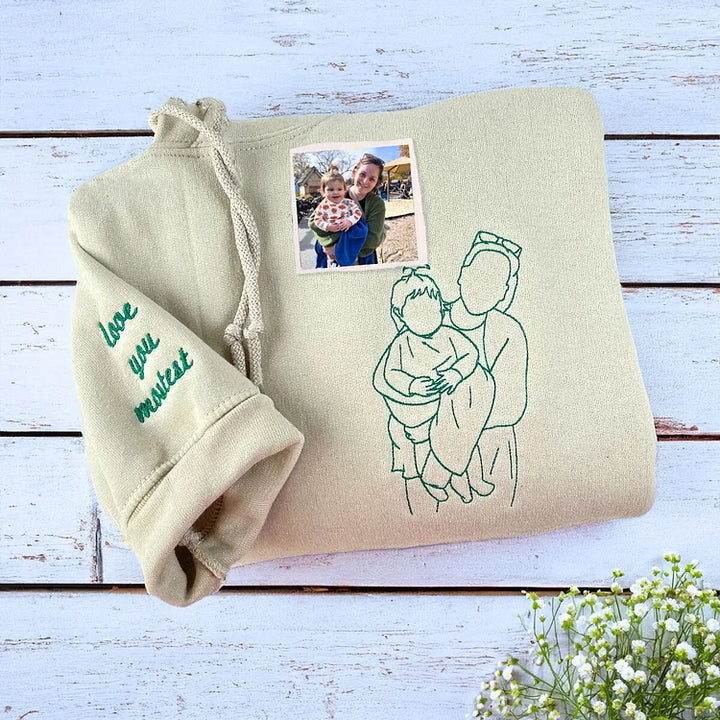 T-shirt brodé personnalisé avec portrait de maman