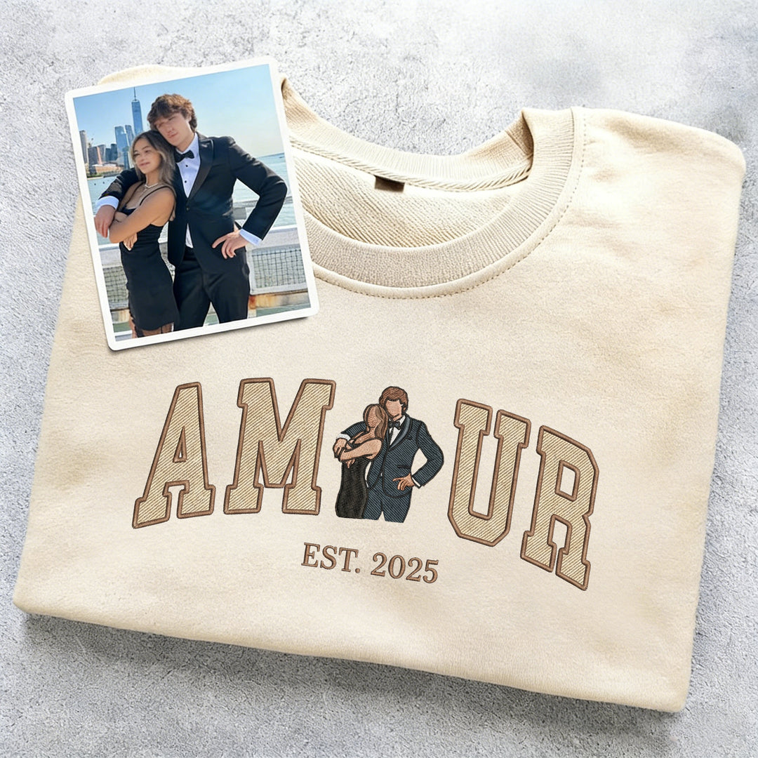 Sweat-shirt personnalisé AMOUR Broderie portrait couple