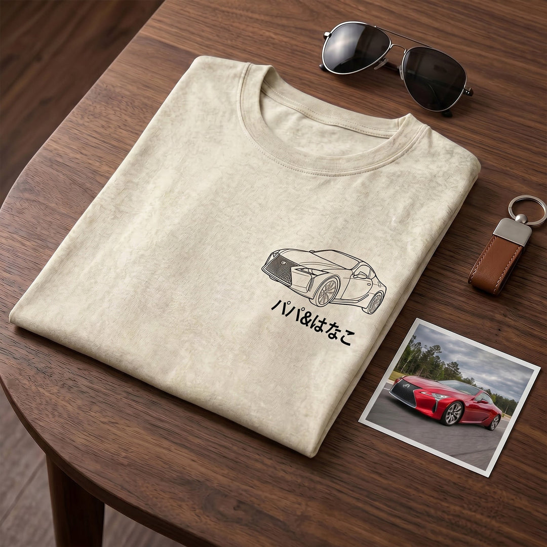 T-shirt effet délavé pour papa, avec un motif de silhouette de voiture appliqué par transfert thermique