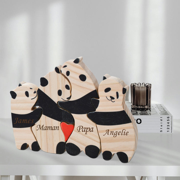 Puzzle personnalisé en bois Famille de pandas– Décoration et cadeau personnalisés