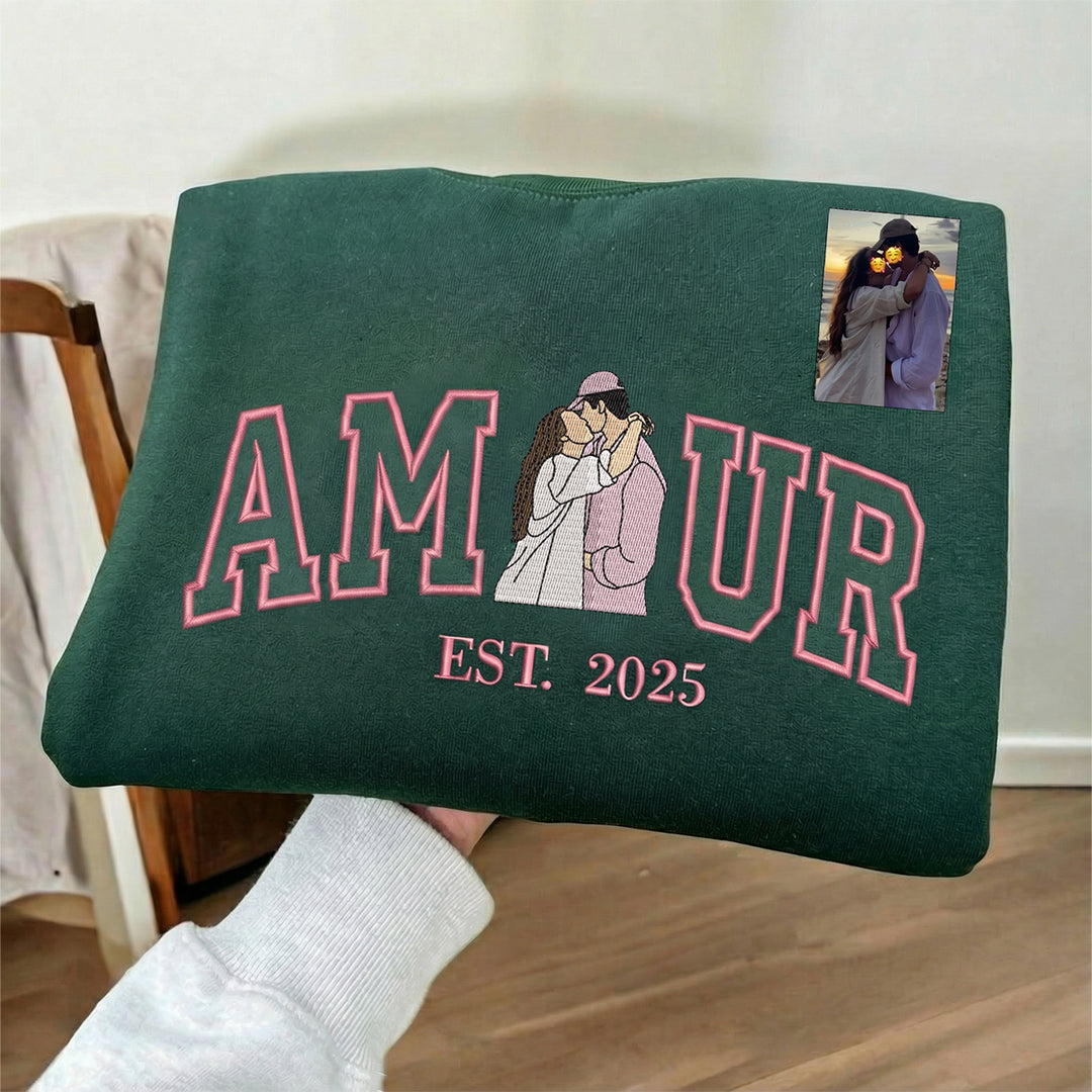 Sweat-shirt personnalisé avec portrait brodé photo AMOUR
