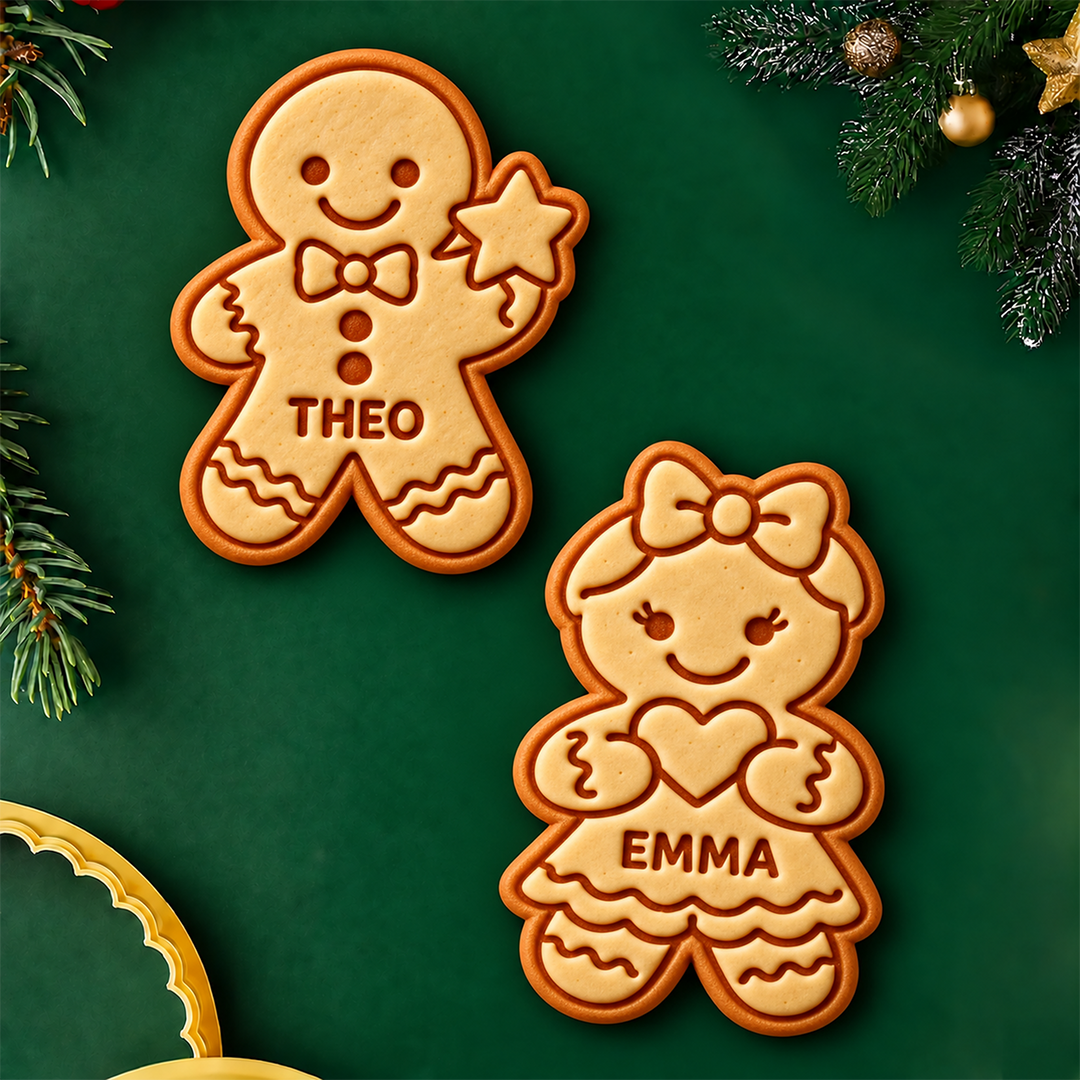 Emporte-pièce et tampon personnalisés pour biscuits en pain d’épices – Cadeau de Noël pour la famille