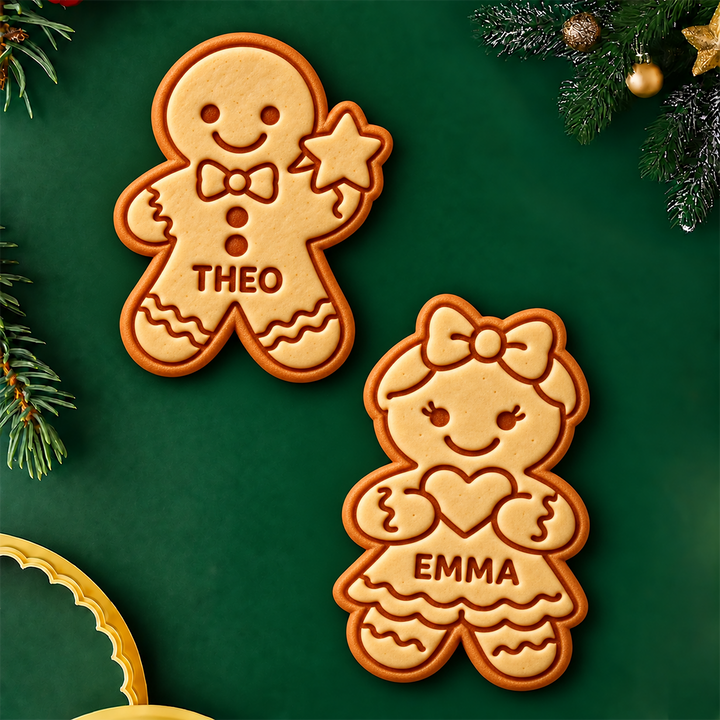 Emporte-pièce et tampon personnalisés pour biscuits en pain d’épices – Cadeau de Noël pour la famille