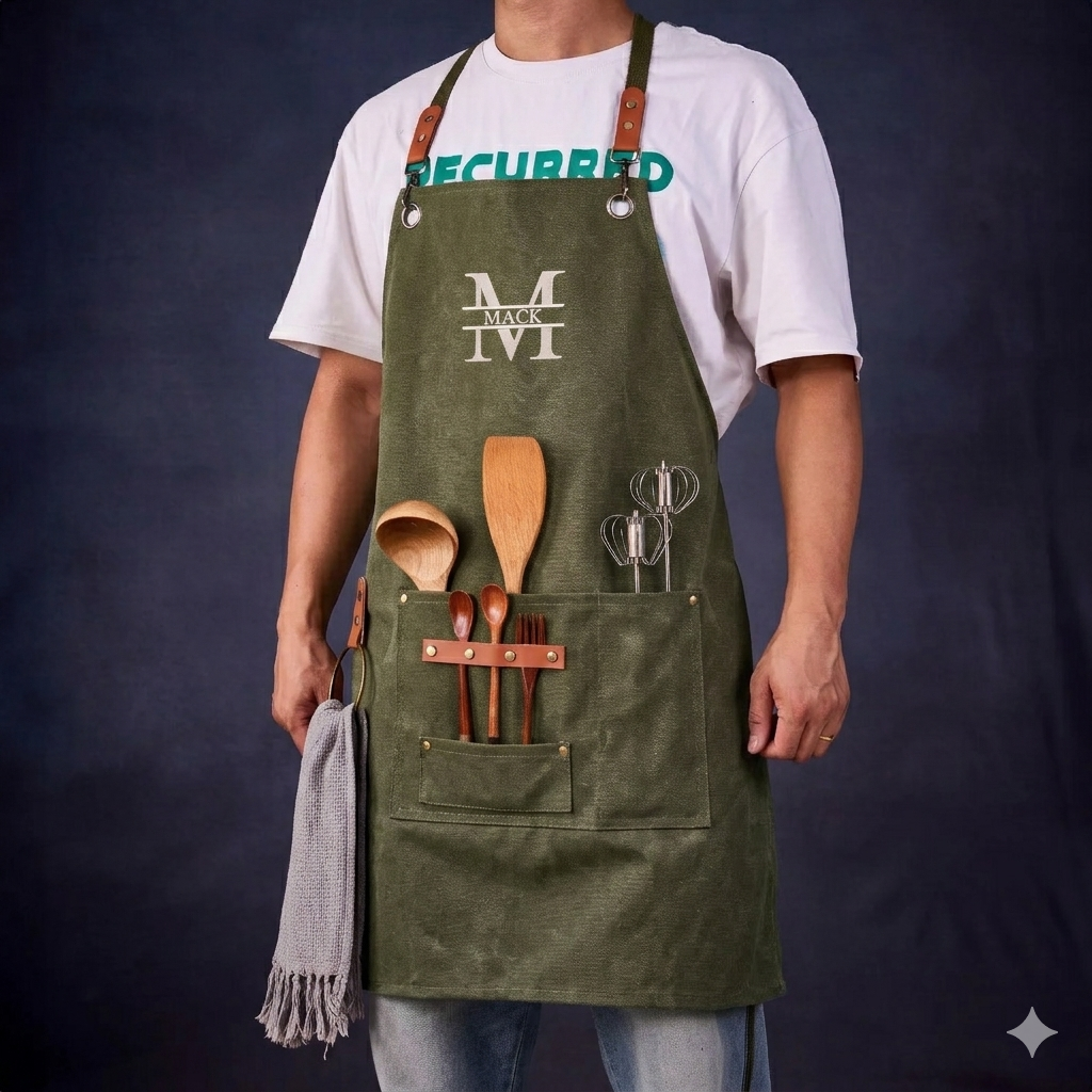 Tablier de barbecue personnalisé en toile cirée pour les papas, avec motif brodé