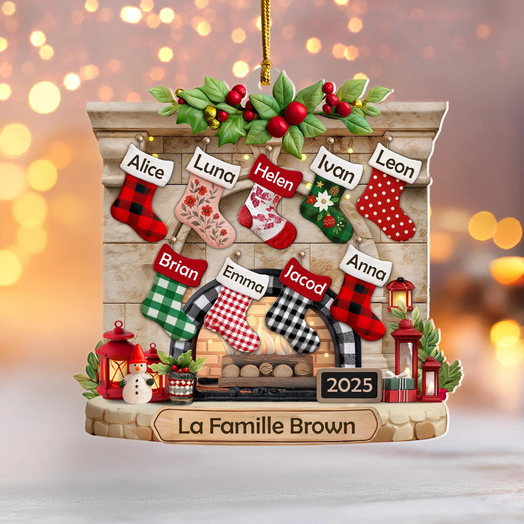 Bas de Noël personnalisés en acrylique avec noms de famille