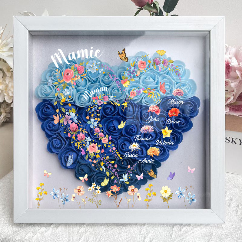 Boîte à ombres florale en forme de cœur-D'abord maman, maintenant grand-mère