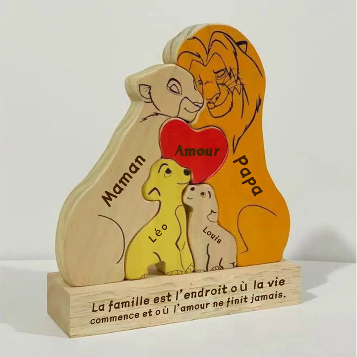 Puzzle personnalisé en bois Famille de lions – Décoration et cadeau personnalisés