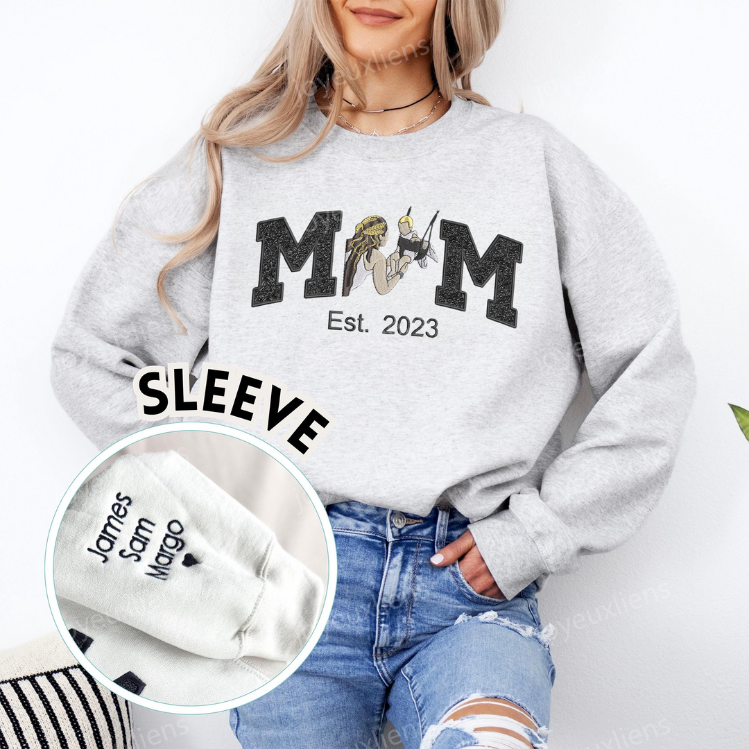 Sweat-shirt personnalisé à paillettes avec photo de famille brodée