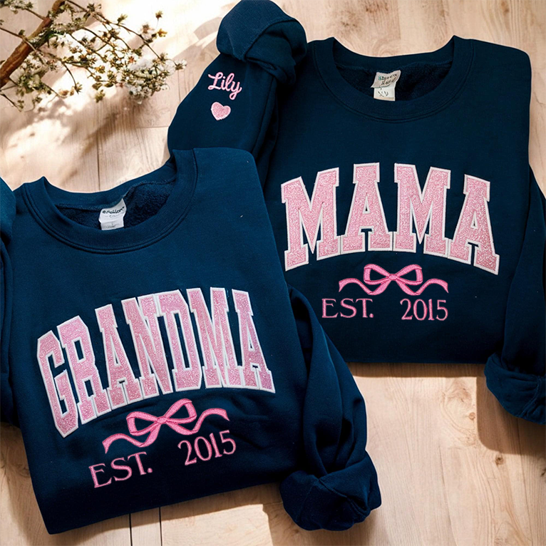 Sweat-shirt brodé personnalisé à paillettes avec nœud pour maman