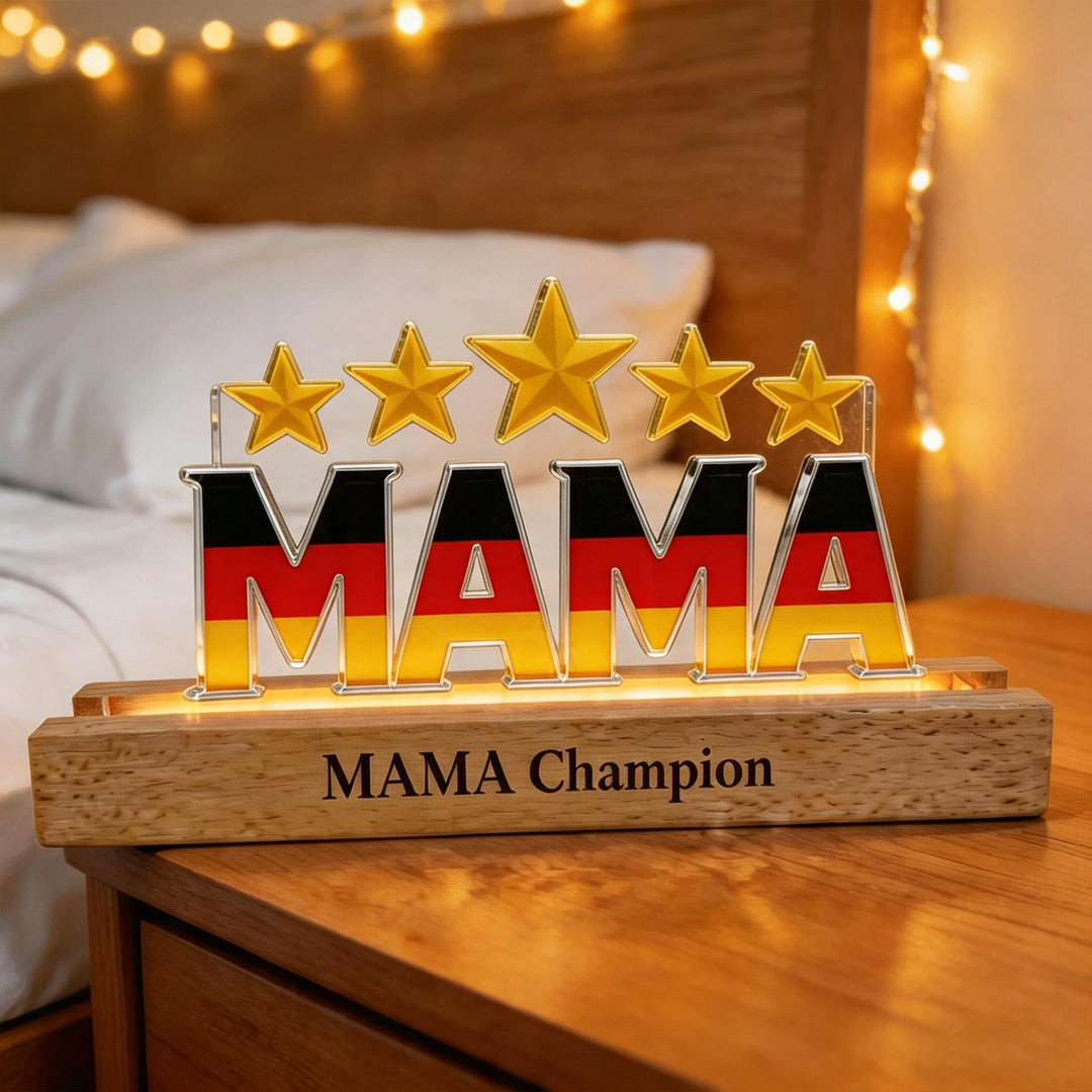 Lettre lumineuse personnalisée motif drapeau, avec étoiles et prénom — Cadeau pour les parents