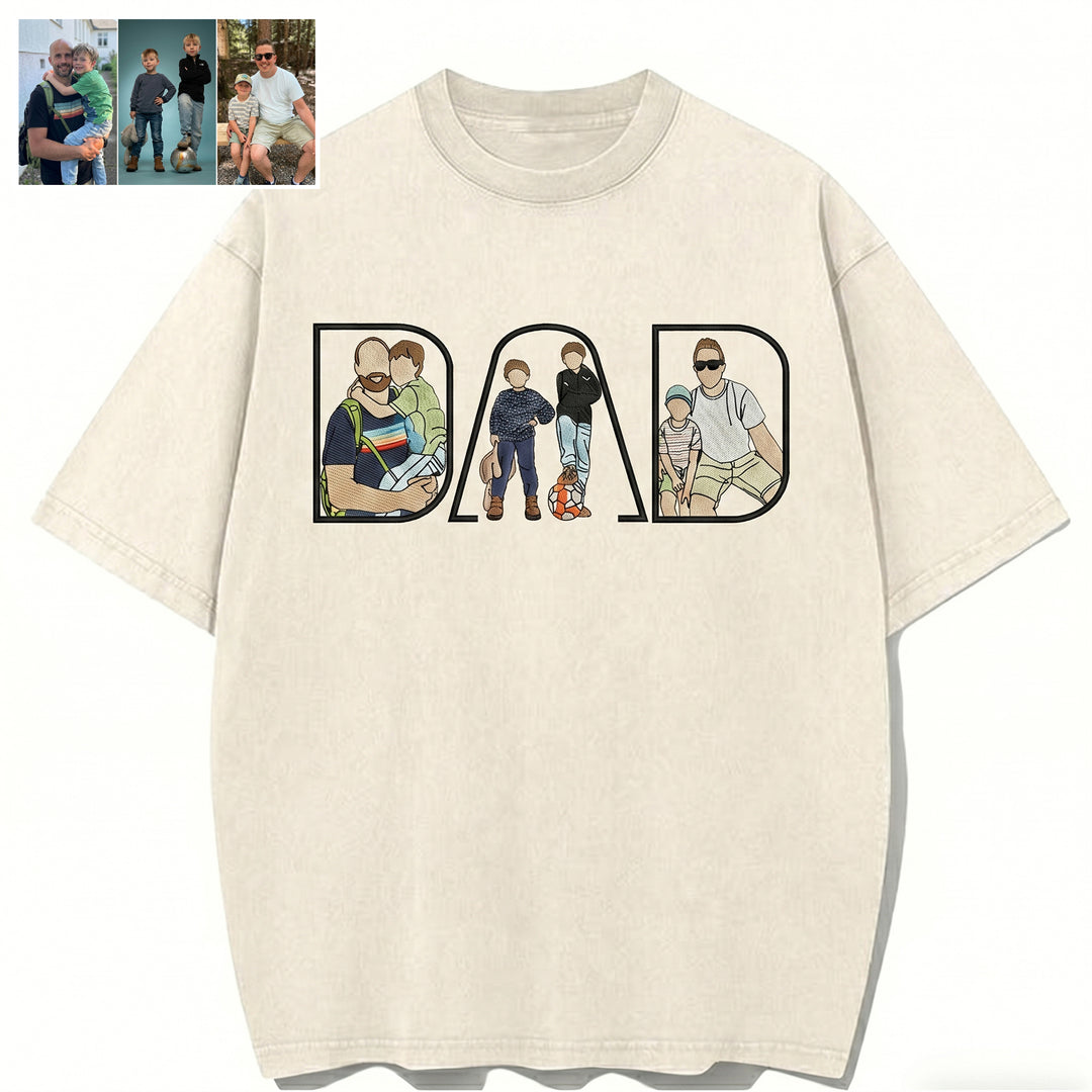 T-shirt lavé brodé avec photo personnalisée — Cadeau pour la fête des pères