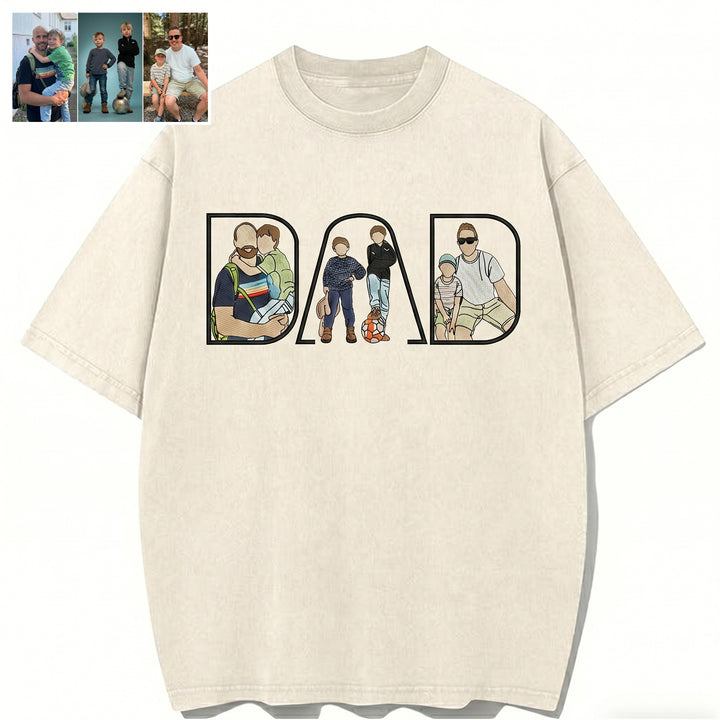 T-shirt lavé brodé avec photo personnalisée — Cadeau pour la fête des pères