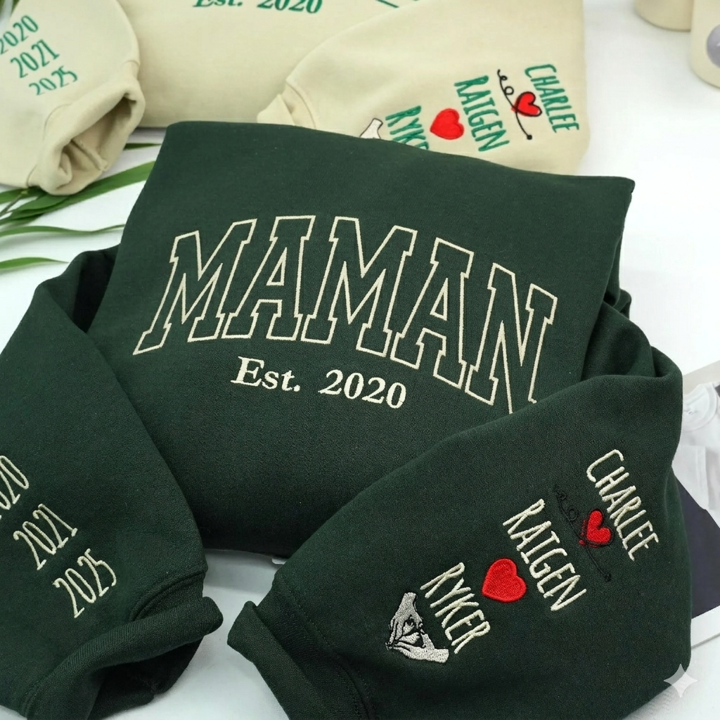 Sweat-shirt brodé pour maman avec le prénom et date de l'enfant