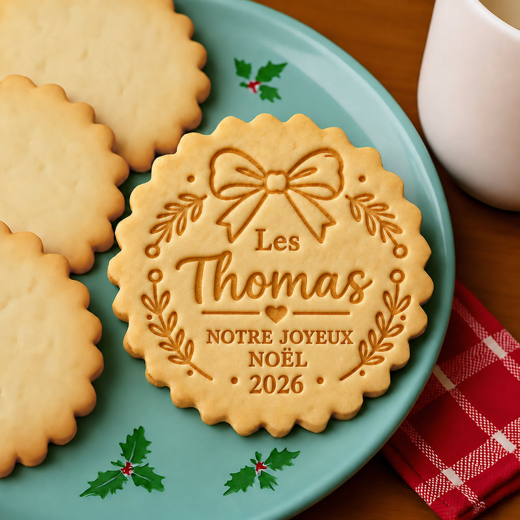 Emporte-pièce et tampon à biscuits personnalisés avec nom de famille – Notre joyeux Noël